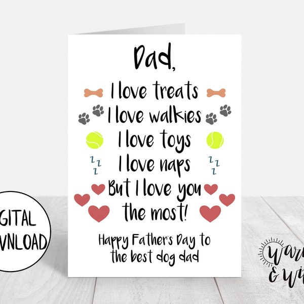 Tarjeta imprimible del Día del Padre de perro, tarjeta de papá perro, tarjeta digital para papá de perro, tarjeta divertida para papá, tarjeta de felicitación 5x7, sobre imprimible