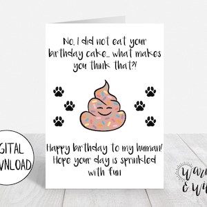 Biglietto di compleanno stampabile da cane, Biglietto di compleanno per cane, Biglietto di compleanno divertente, Biglietto di compleanno digitale, Biglietto di auguri 5x7, Busta stampabile