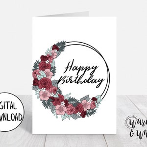 Biglietto d'auguri floreale stampabile, biglietto d'auguri floreale per la mamma, per la figlia, per la nonna, biglietto d'auguri digitale, biglietto 5x7, busta stampabile