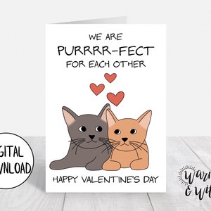 Druckbare Valentinstagskarte Katze, Valentinstagskarte für Frau, für Mann, digitaler Download, 5x7 Grußkarte, druckbarer Umschlag