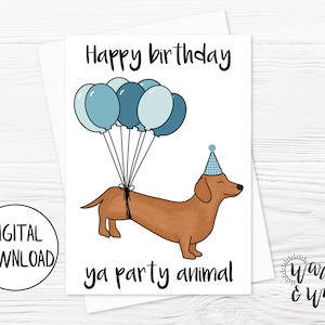Carte d'anniversaire chien imprimable, carte d'anniversaire drôle de chien, carte d'anniversaire teckel, carte d'anniversaire numérique, carte de voeux 5 x 7, enveloppe imprimable