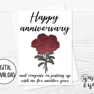 Printable Anniversary Card Funny, Funny Anniversary Card for Wife, for Girlfriend, Anniversary Card Digital, 5x7 Card, Printable Envelope