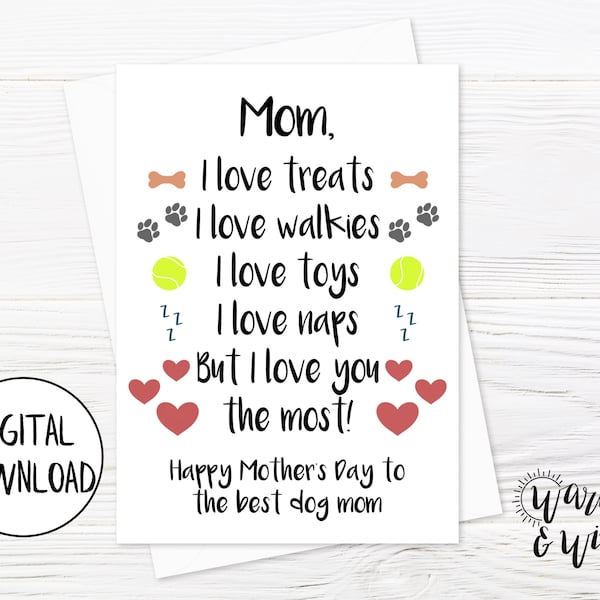 Printable Dog Mom Card, Funny Mothers Day Card from Dog, Dog Mothers Day Card, Mothers Day Card Dog Mom, 5x7 Card, Printable Envelope