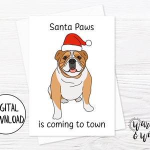 Cartolina di Natale stampabile divertente, cartolina di Natale cane digitale, cartolina di Natale di Babbo Natale, cartolina di Natale Bulldog, carta 5x7, busta stampabile
