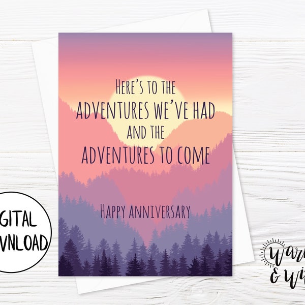 Printable Anniversary Card for Husband, for Wife, for Girlfriend, for Boyfriend, Adventure Anniversary Card, 5x7 Card, Printable Envelope