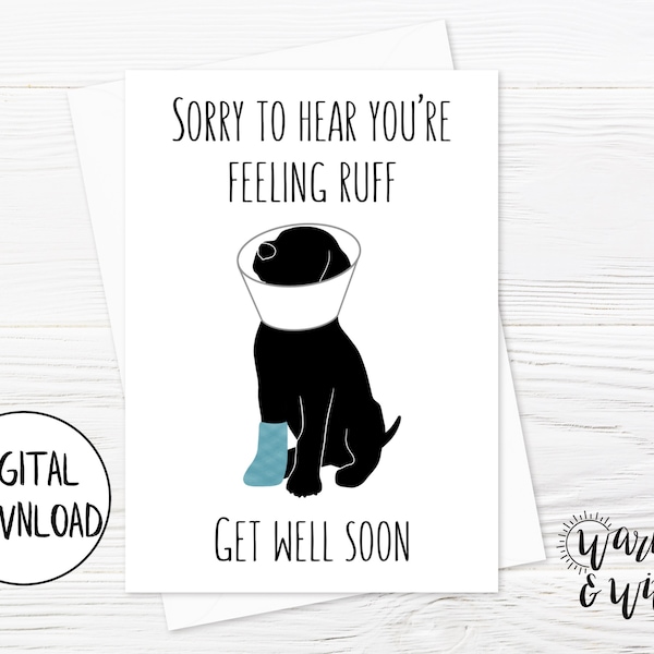 Printable Get Well Soon Card, Dog Get Well Card, Funny Get Well Card Printable, Digital Get Well Soon Card, 5x7 Card, Printable Envelope