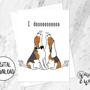 Tarjeta de boda imprimible divertida, tarjeta de boda para perros, descarga digital de tarjetas de boda, tarjeta de recién casados, tarjeta de matrimonio, tarjeta 5x7, sobre imprimible