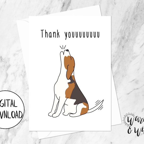 Printable Thank You Card Funny, Dog Thank You Cards, Digital Thank You Cards, Pun Thank You Cards, 5x7 Greeting Card, Printable Envelope