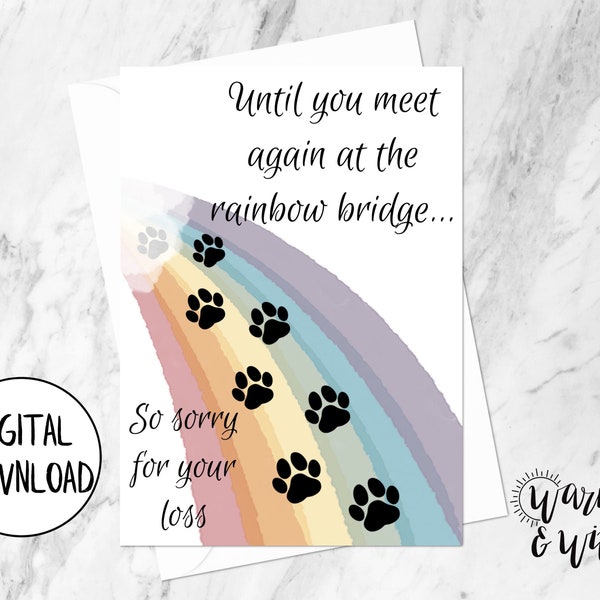 Dog Loss Card, Dog Sympathy Card, Rainbow Bridge Card, Printable Pet Loss Card, Pet Memorial Card, 5x7 Greeting Card, Printable Envelope