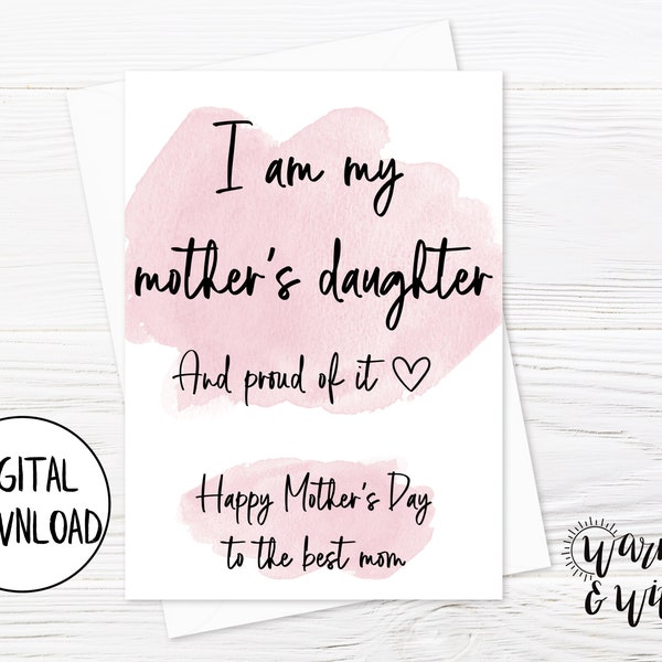 Printable Mothers Day Card from Daughter, Digital Card for Mom, Download, Watercolor Mothers Day Card, 5x7 Greeting Card, Printable Envelope