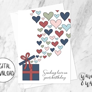 Biglietto d'auguri stampabile, Biglietto d'auguri a lunga distanza per mamma, figlia, nonna, Biglietto d'auguri digitale, Biglietto 5x7, Busta stampabile
