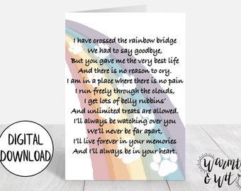 Dog Loss Card, Dog Sympathy Card, Rainbow Bridge Card, Printable Pet Loss Card, Pet Memorial Card, 5x7 Greeting Card, Printable Envelope
