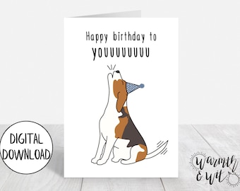 Printable Dog Birthday Card, Printable Birthday Card Funny, Digital Birthday Card from Dog, 5x7 Greeting Card, Printable Envelope
