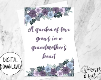 Printable Mother's Day Card for Grandma, Floral Mothers Day Card Digital, Grandma Card, Birthday Card, 5x7 Greeting Card, Printable Envelope