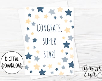 Printable Congratulations Card, Congrats Card Printable, Promotion Card, New Job Card, Graduation Card, 5x7 Card, Printable Envelope