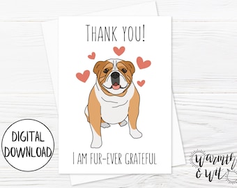 Printable Thank You Card Funny, Dog Thank You Cards, Digital Thank You Cards, Pun Thank You Cards, 5x7 Greeting Card, Printable Envelope