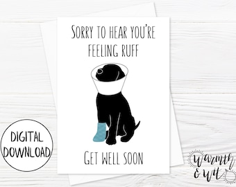 Printable Get Well Soon Card, Dog Get Well Card, Funny Get Well Card Printable, Digital Get Well Soon Card, 5x7 Card, Printable Envelope