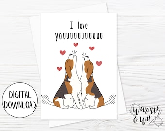 Printable Valentines Day Card Dog, Funny Valentine Card for Husband, for Wife, Digital Download, 5x7 Greeting Card, Printable Envelope