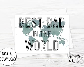 Printable Father's Day Card from Kids, from Son, from Daughter, Watercolor Fathers Day Card Digital, 5x7 Greeting Card, Printable Envelope