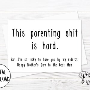 Tarjeta imprimible del Día de las Madres para esposa divertida, tarjeta divertida del Día de las Madres del marido, para esposa, crianza de los hijos, tarjeta de felicitación 5x7, sobre imprimible
