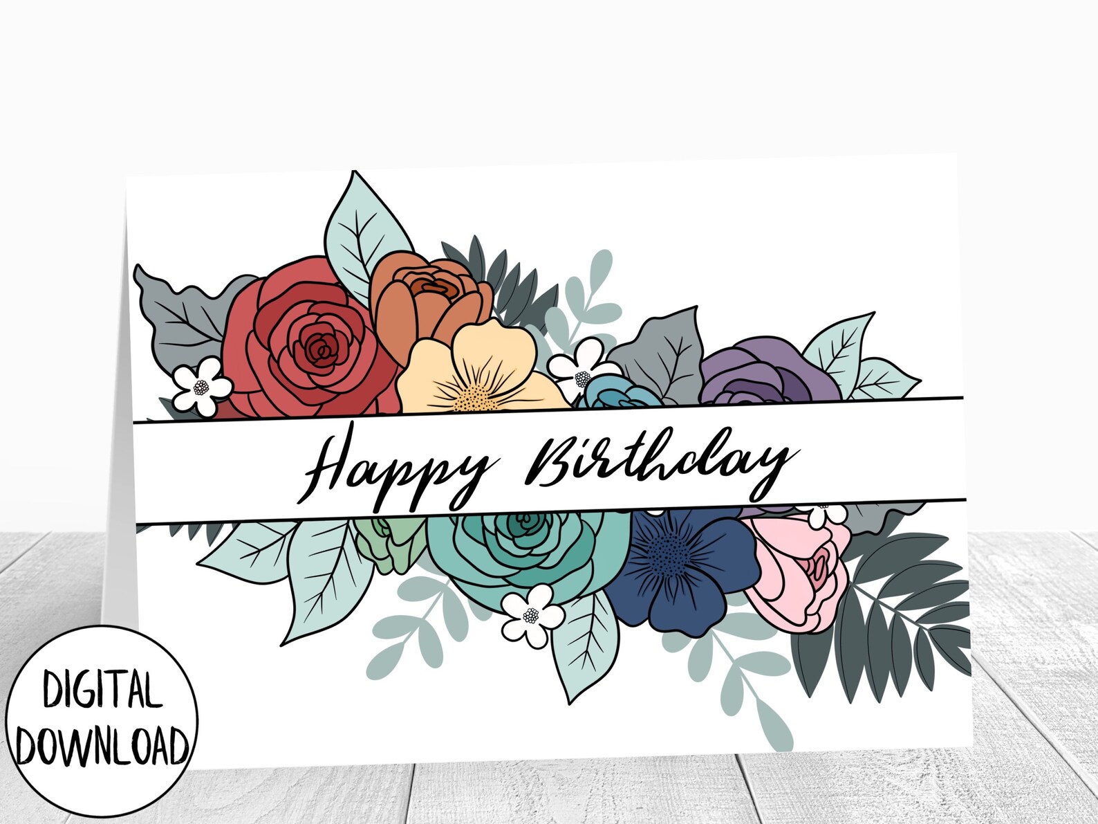 Printable Floral Birthday Card, Floral Birthday Card for Mom, for ...