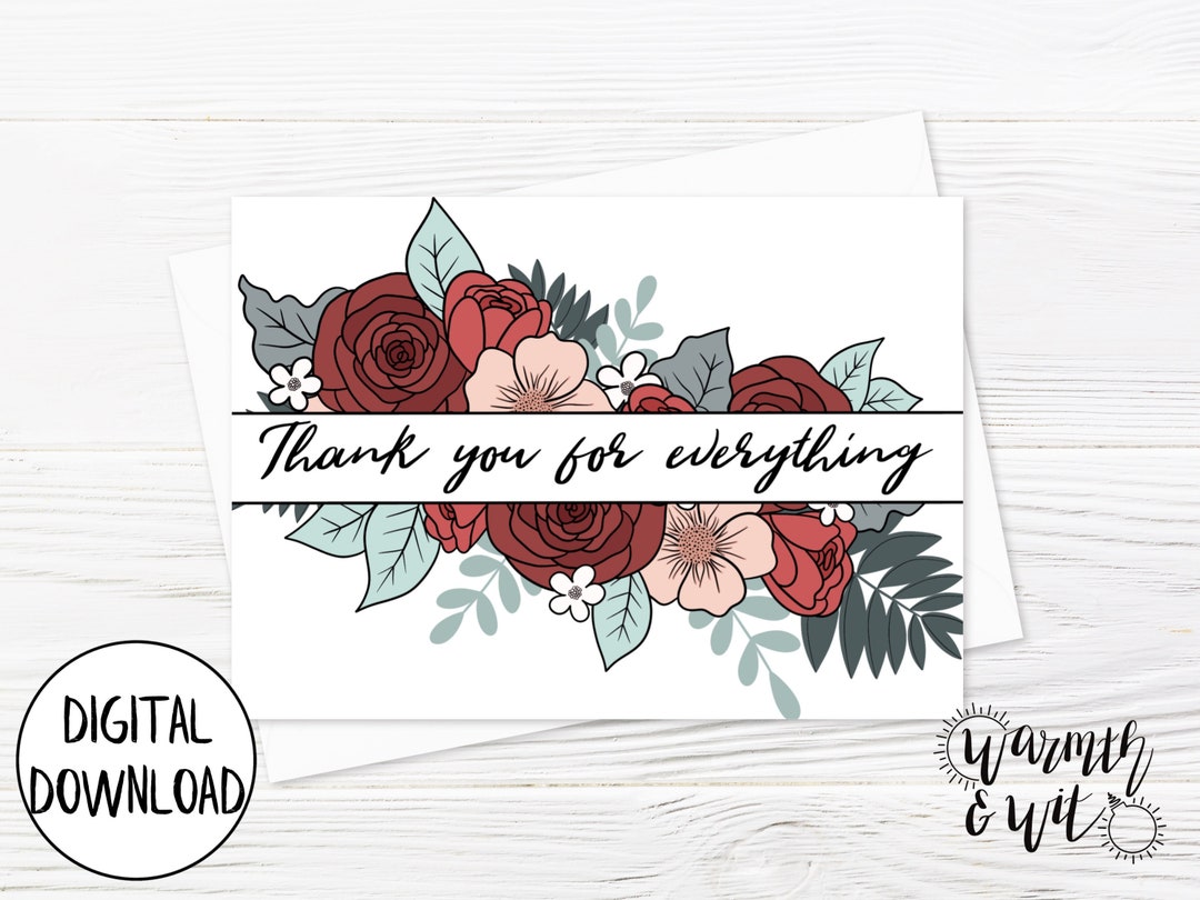 Printable Floral Thank You Card, Flower Thank You Card, Thank You Card ...