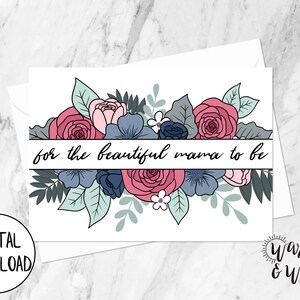 Biglietto per baby shower stampabile, biglietto per ragazza, ragazzo, futura mamma, biglietto di gravidanza, biglietto floreale per baby shower digitale, biglietto 5x7, busta stampabile