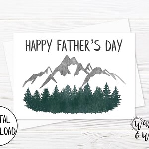 Carte de fête des pères imprimable pour mari, pour grand-père, pour beau-père, aquarelle fête des pères carte montagnes, carte 5 x 7, enveloppe imprimable