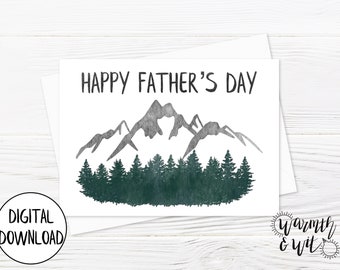 Printable Father's Day Card for Husband, for Grandpa, for Stepdad, Watercolor Fathers Day Card Mountains, 5x7 Card, Printable Envelope