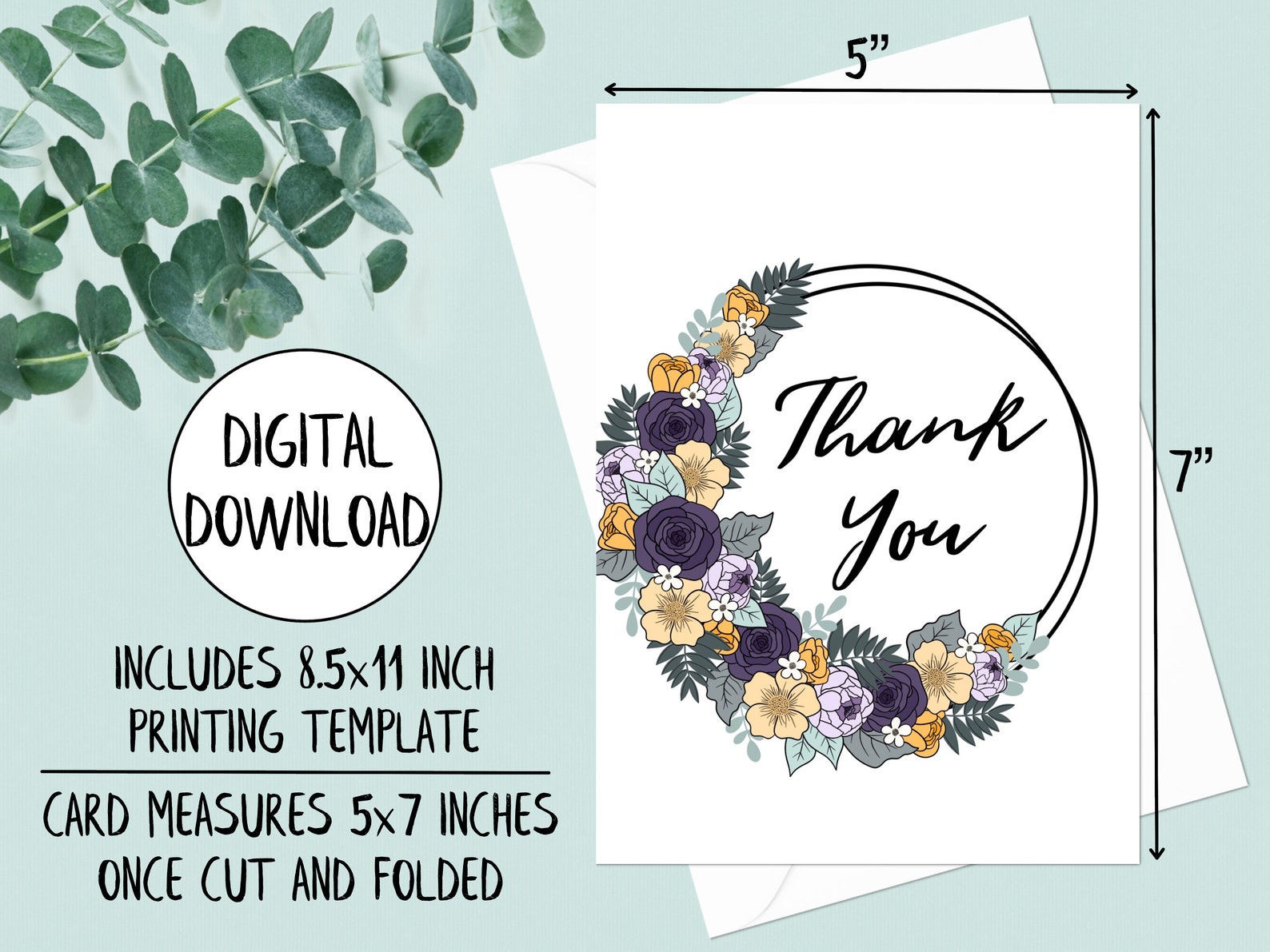 Printable Floral Thank You Card, Flower Thank You Card, Thank You Card ...