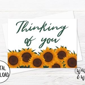 Cartão pensando em você para impressão, cartão de girassol, cartão de melhoras para impressão, cartão de positividade, cartão floral, cartão de felicitações 5x7, envelope para impressão