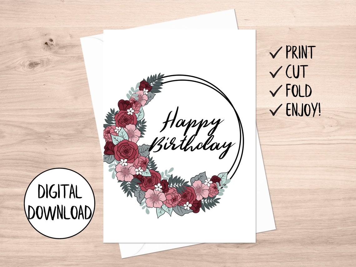 Printable Floral Birthday Card Floral Birthday Card for Mom | Etsy