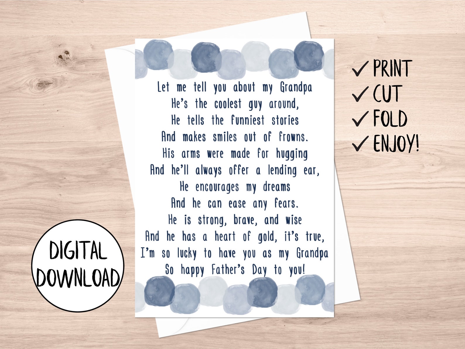 printable fathers day card for grandpa fathers day etsy