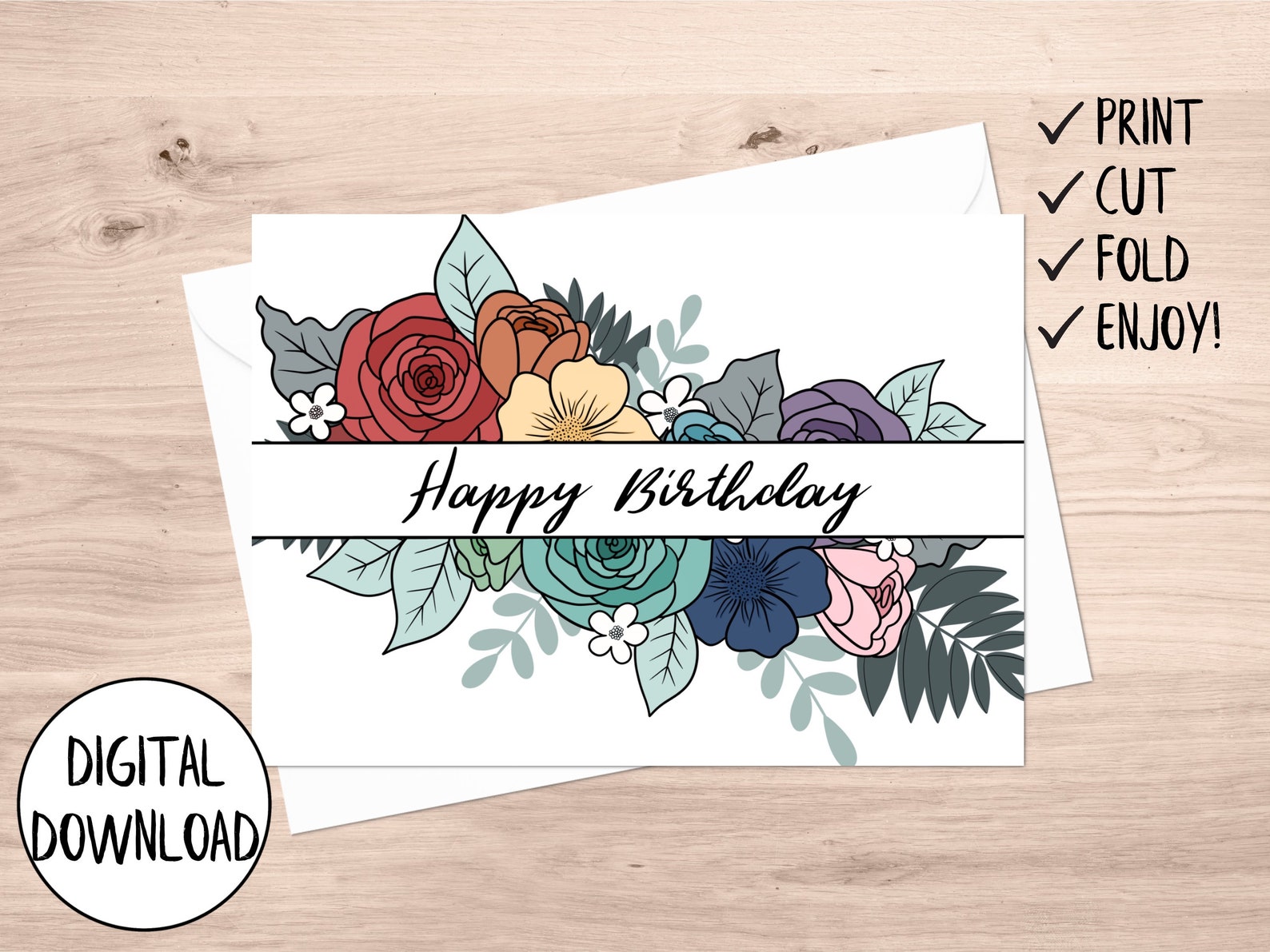 Printable Floral Birthday Card, Floral Birthday Card for Mom, for ...