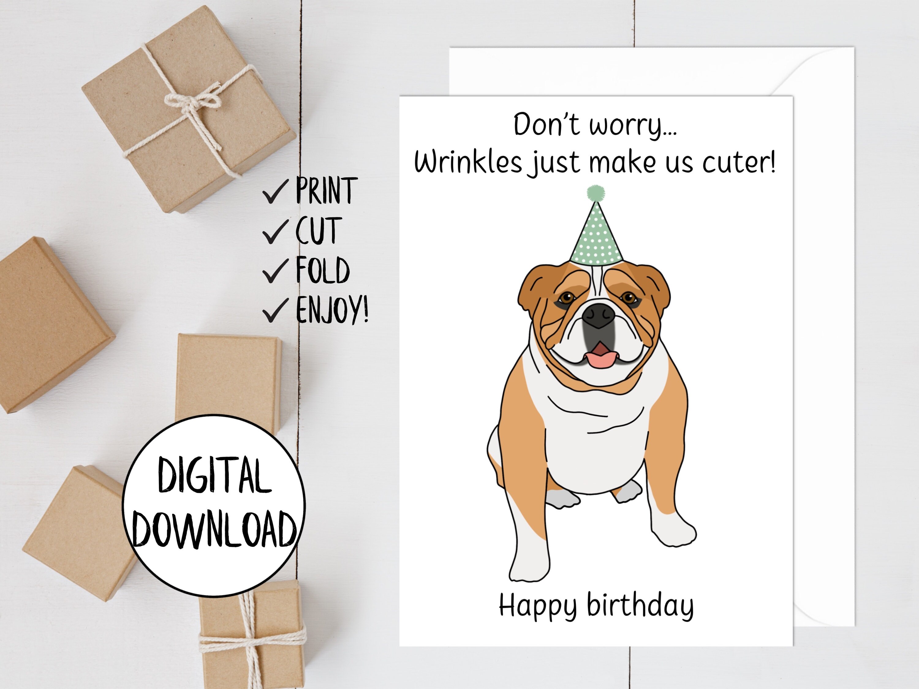 Printable Dog Birthday Card, Funny Dog Birthday Card, Bulldog Birthday ...