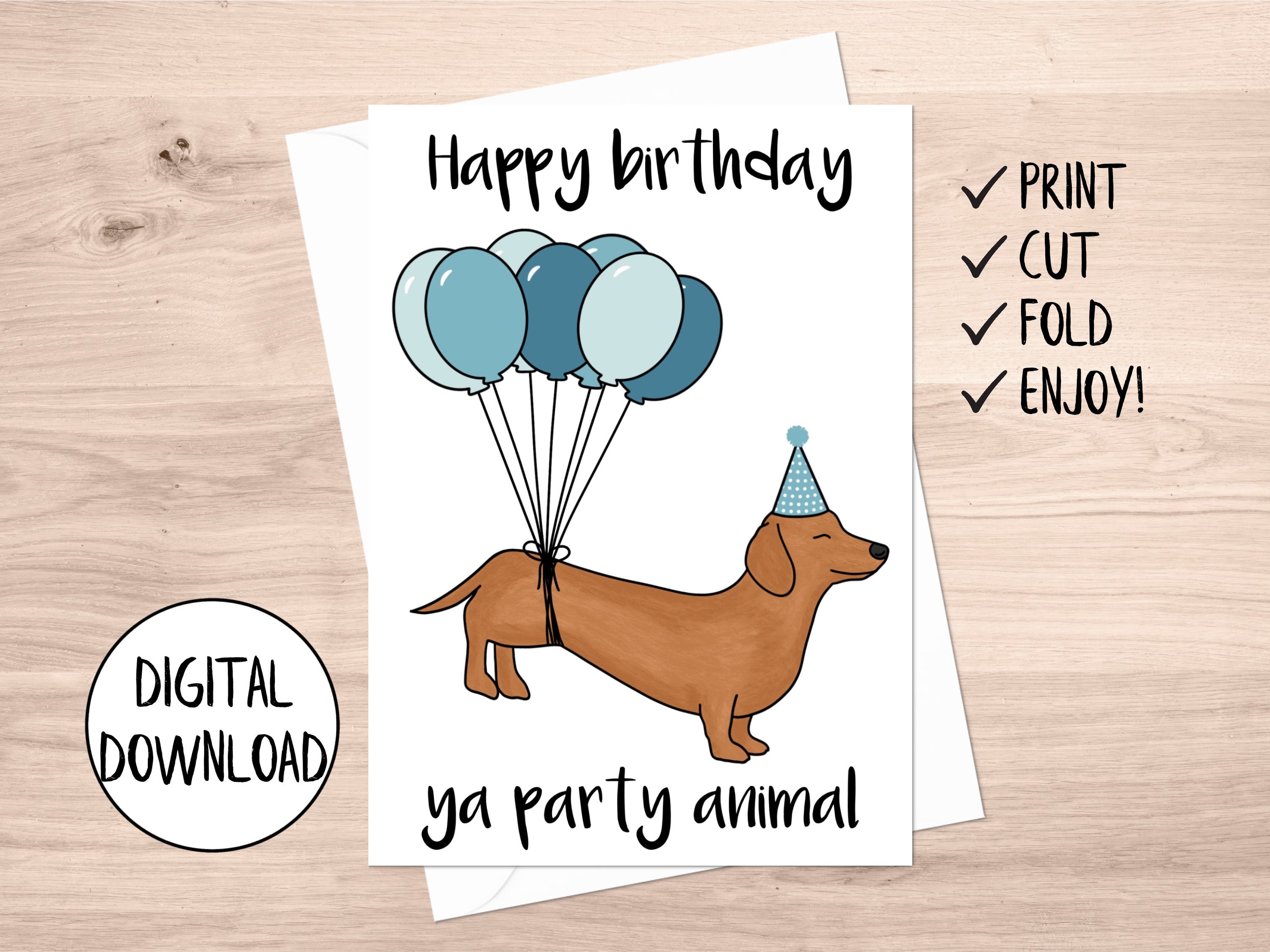 printable dog birthday card, funny dog birthday card, dachshund