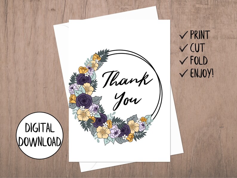 Printable Floral Thank You Card Flower Thank You Card Thank - Etsy