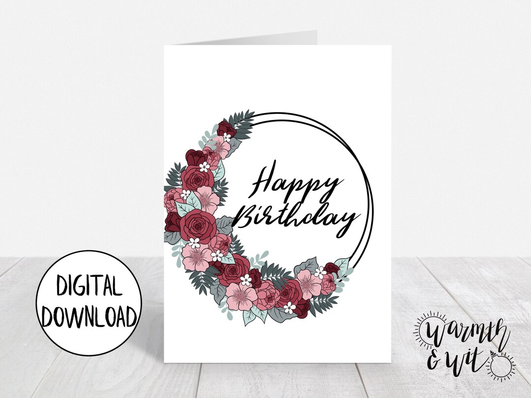 Printable Floral Birthday Card, Floral Birthday Card for Mom, for ...