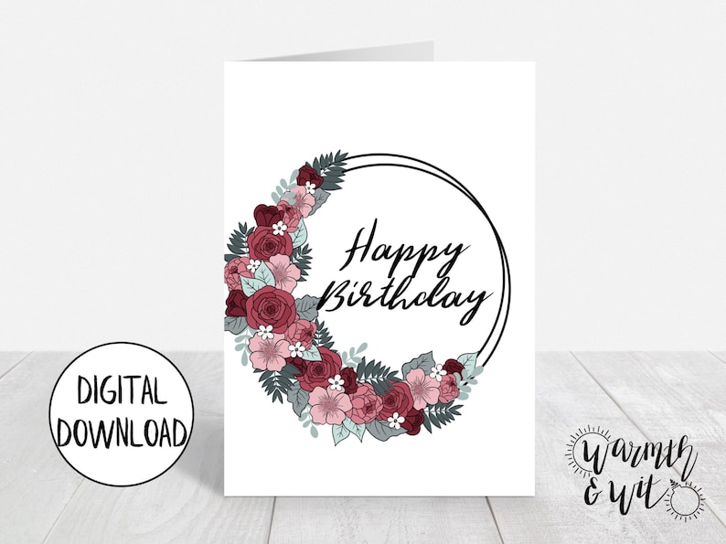 Printable Floral Birthday Card, Floral Birthday Card for Mom, for ...