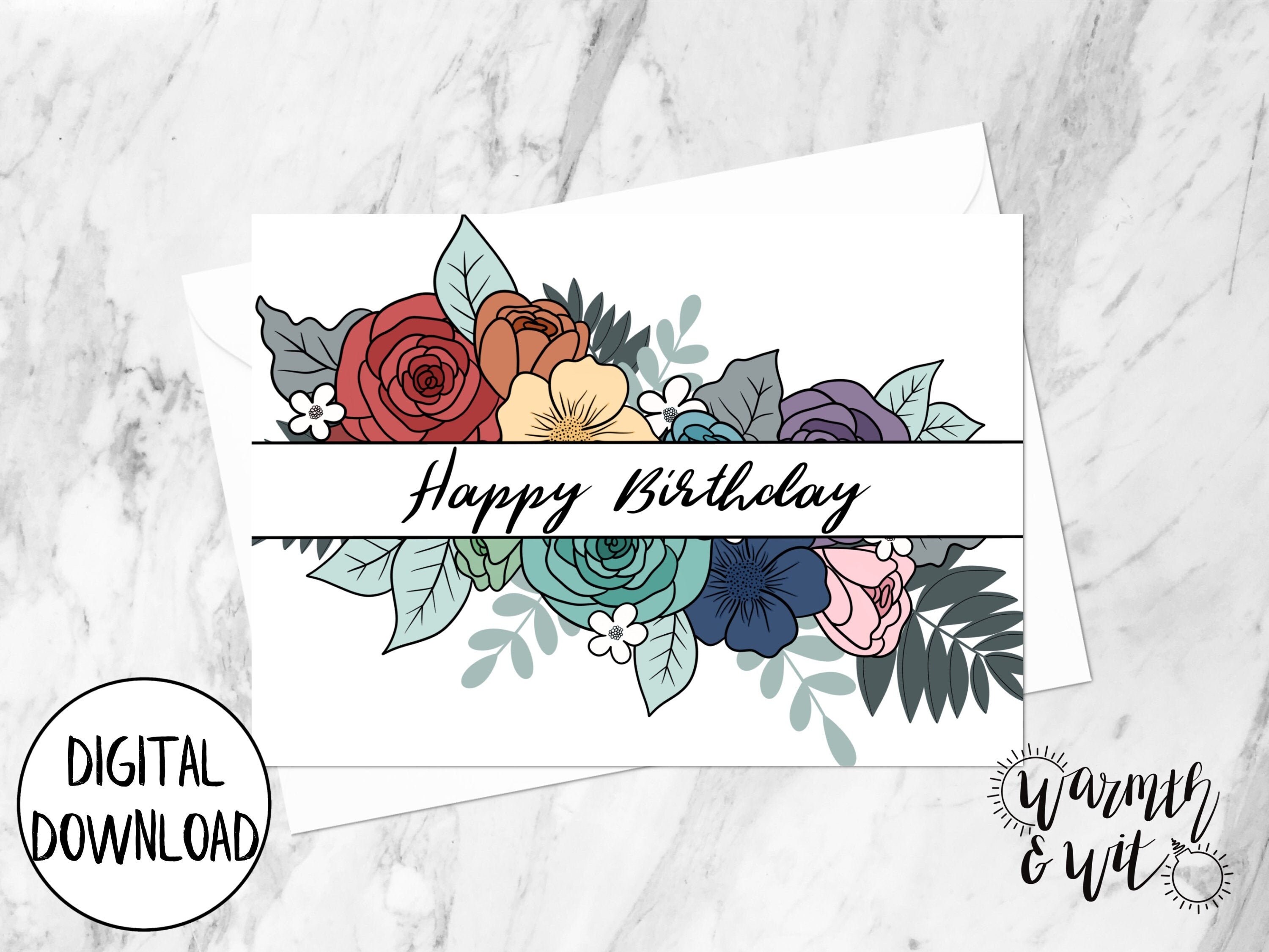 Printable Floral Birthday Card, Floral Birthday Card for Mom, for ...