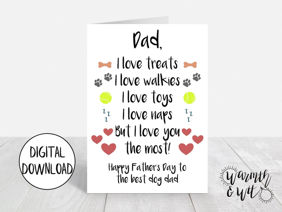Printable Father's Day Card From Dog, Dog Dad Card, Digital Card for ...