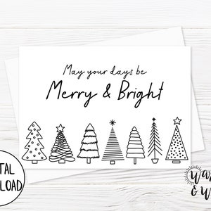 Druckbare Weihnachtskarte Minimalistisch, Weihnachtskarte schwarz und weiß, Frohe und Helle Karte, Weihnachtskarte Digital, 5x7 Karte, Umschlag