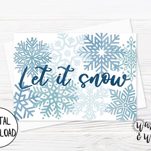 Druckbare Weihnachtskarte Aquarell, Schneeflocke Weihnachtskarten, Let it Snow Weihnachtskarte, Weihnachtskarte Digital, 5x7 Karte, Umschlag