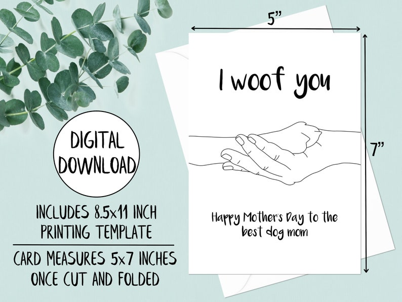 Printable Mother's Day Card from Dog, Dog Mom Card, Digital Card for Mom, Dog Mothers Day Card, 5x7 Greeting Card, Printable Envelope 画像 4