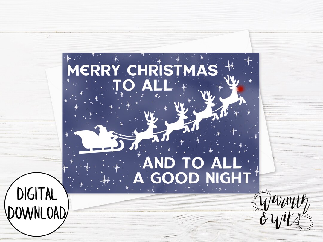 Printable Christmas Card Santa Claus, Reindeer Christmas Card, Watercolor, Holiday Card Digital ...