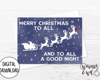 Printable Christmas Card Santa Claus, Reindeer Christmas Card, Watercolor, Holiday Card Digital, 5x7 Greeting Card, Printable Envelope