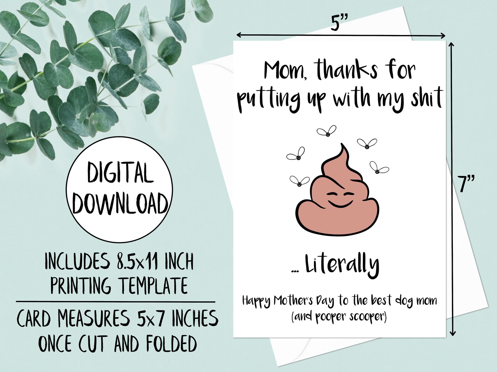 Printable Dog Mom Mother's Day Card, Mothers Day Card From Dog, Funny ...