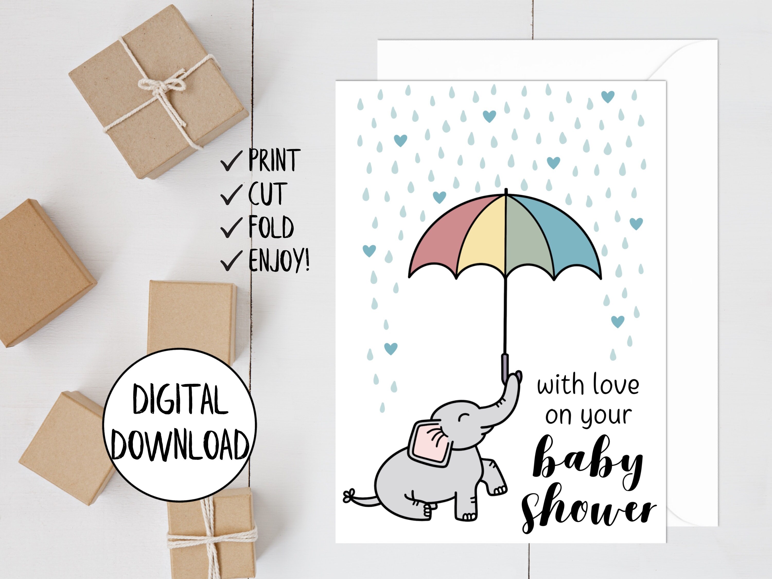 Printable Baby Shower Card, Girl, Boy, Elephant Baby Shower Card ...