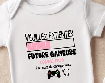 Body personnalisé, future gameuse comme papa, body geek, papa gamer, cadeau pour bébé, Tshirt enfant