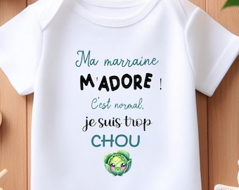 Body bébé personnalisé, "Ma marraine m'adore....", cadeau pour bébé, Marraine, parrain etc...